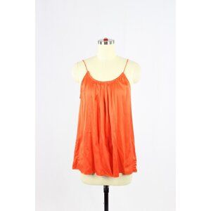 RORY BECA Orange 100% Silk Satin Charmeuse Pleated Halter Camisole Top, Size L